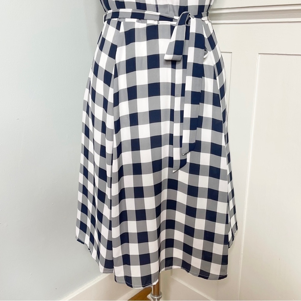 Banana Republic Gingham Plaid Shirtdress Navy Blue Gray White Dress 8 - Picture 5 of 12